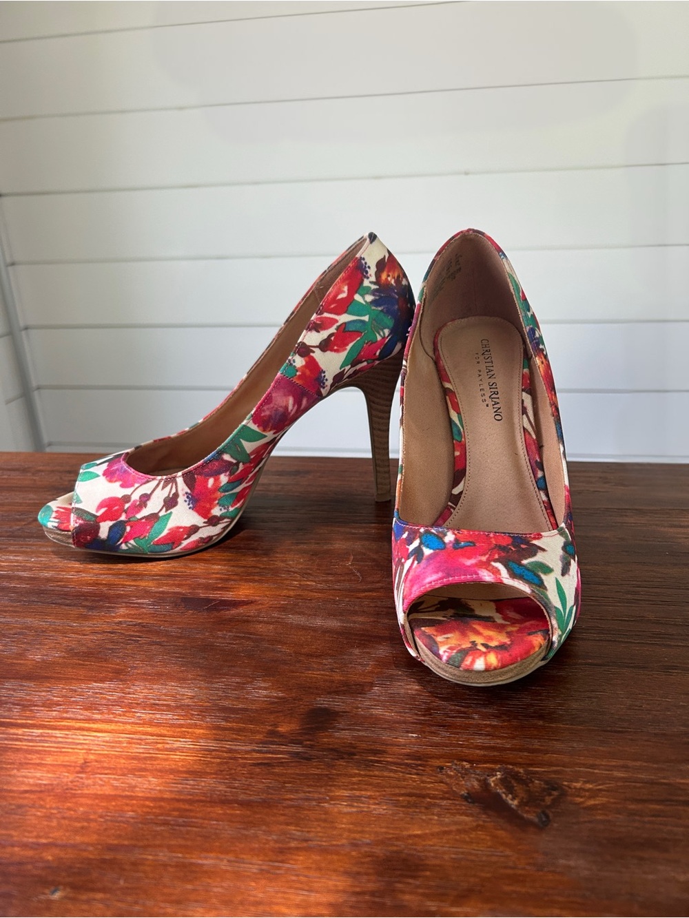 Christian Siriano Floral Peep-Toe Pumps in Red, Pink, Green